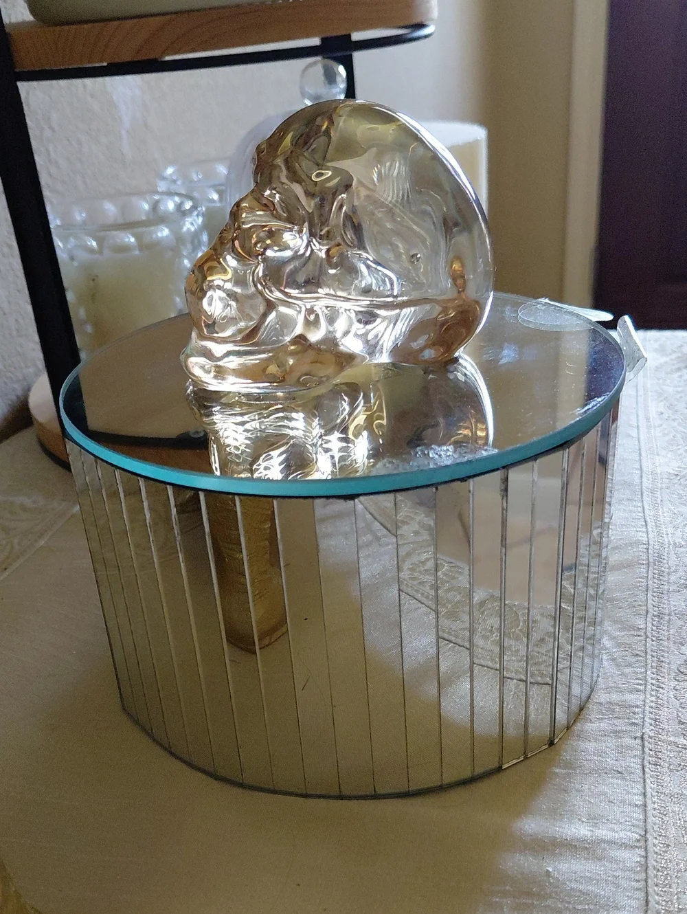 GLASS SKULL FELT LINED CONTAINER